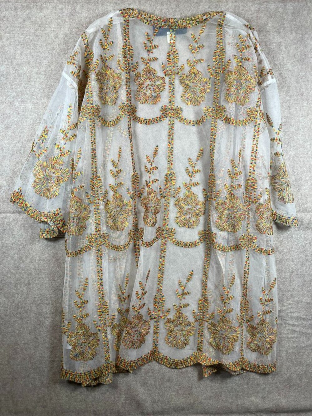 Blue Rain embroidered floral kimono featuring colorful beaded embroidery M